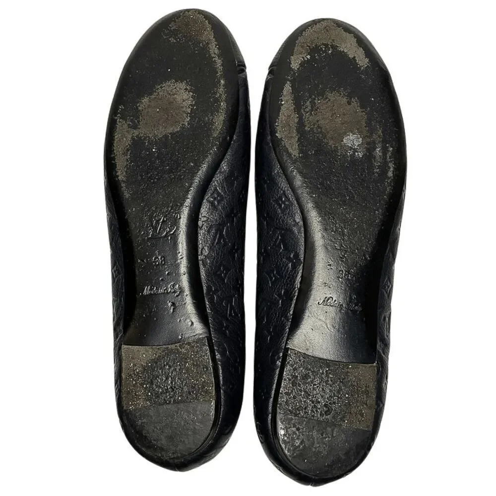 Louis Vuitton Debbie Monogram Cap Toe Bow Ballet Flats Navy Blue Leather EU 38